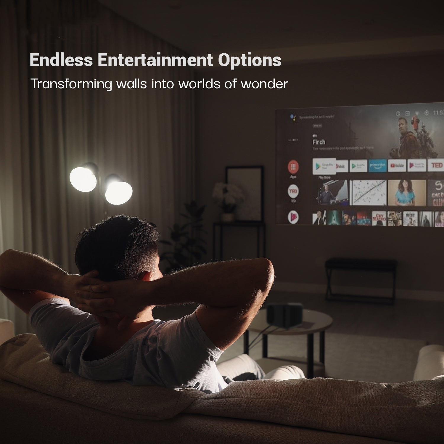SmartStream Smart Projector, Android 9 with Built-in Smart Apps, Native 1080p Full HD 4K Support, 7000 Lumens, 2X Brightness, 10W Speaker, 200 Inch Display, Wi-Fi/Bluetooth