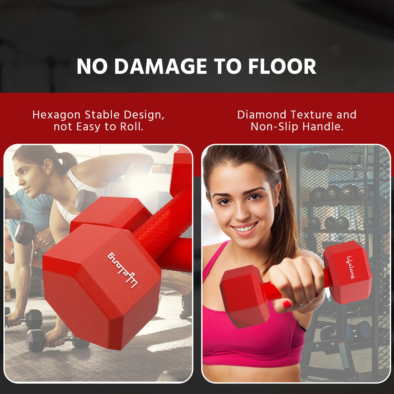 Lifelong PVC Hex Dumbbells Pack of 2 – 5kg Each (Total 10kg), Red Home Gym Weights for Men & Women