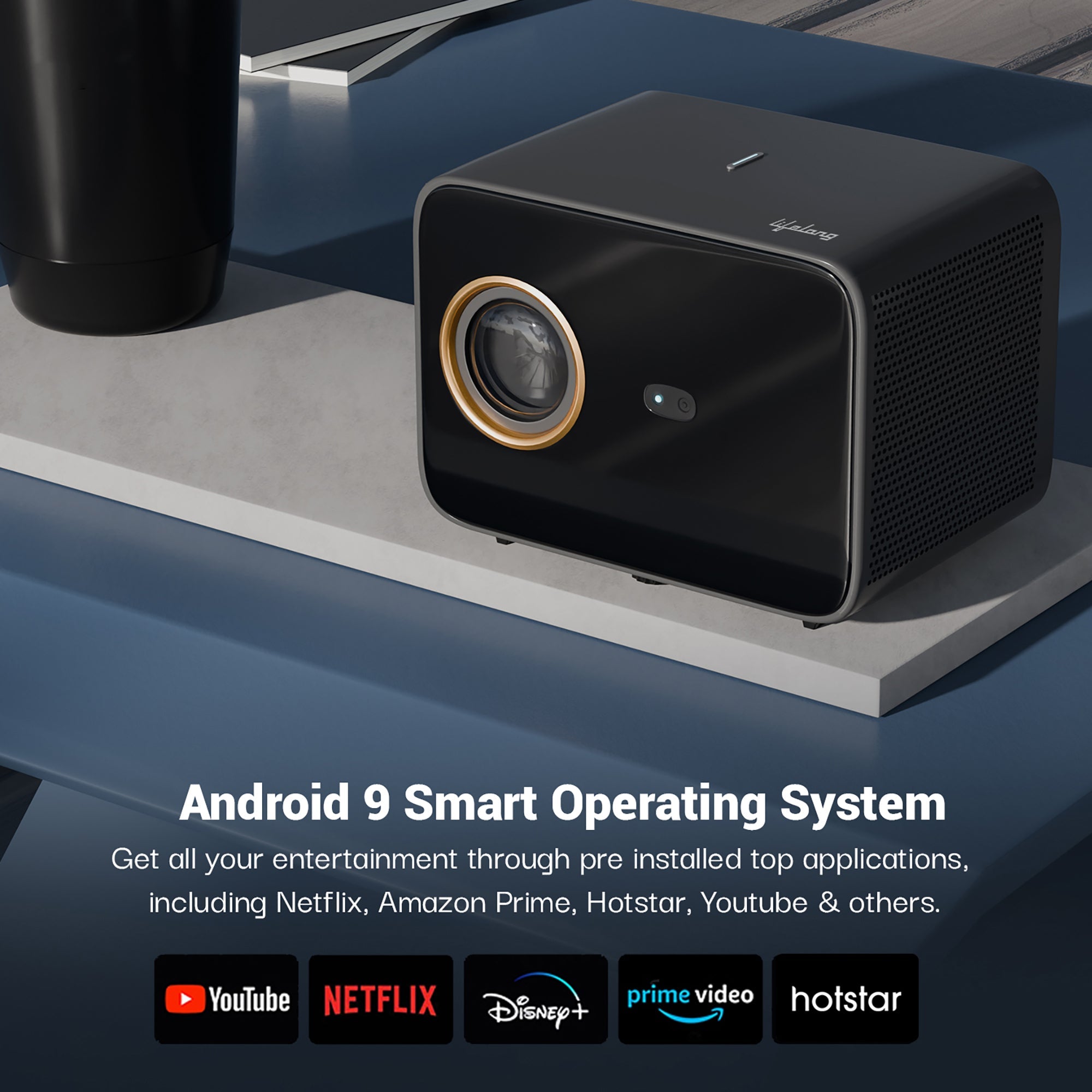 SmartStream Smart Projector, Android 9 with Built-in Smart Apps, Native 1080p Full HD 4K Support, 7000 Lumens, 2X Brightness, 10W Speaker, 200 Inch Display, Wi-Fi/Bluetooth