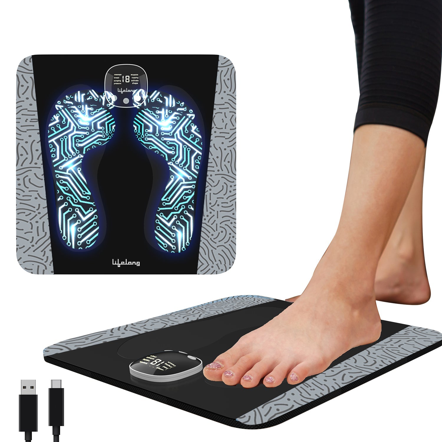 Lifelong EMS Foot Massager - 8 Modes, 19 Levels, Wireless & Rechargeable