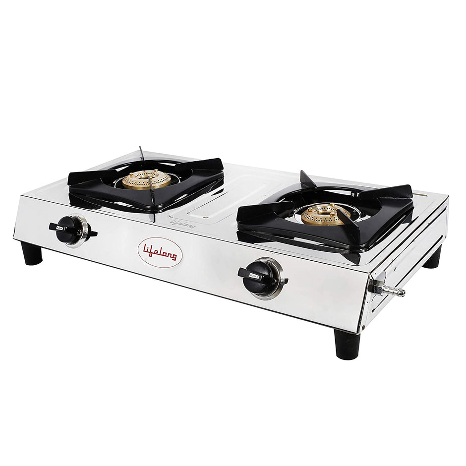 Lifelong Stainless Steel Gas Stove with 2 Burner, ISI Certified, Manual Ignition