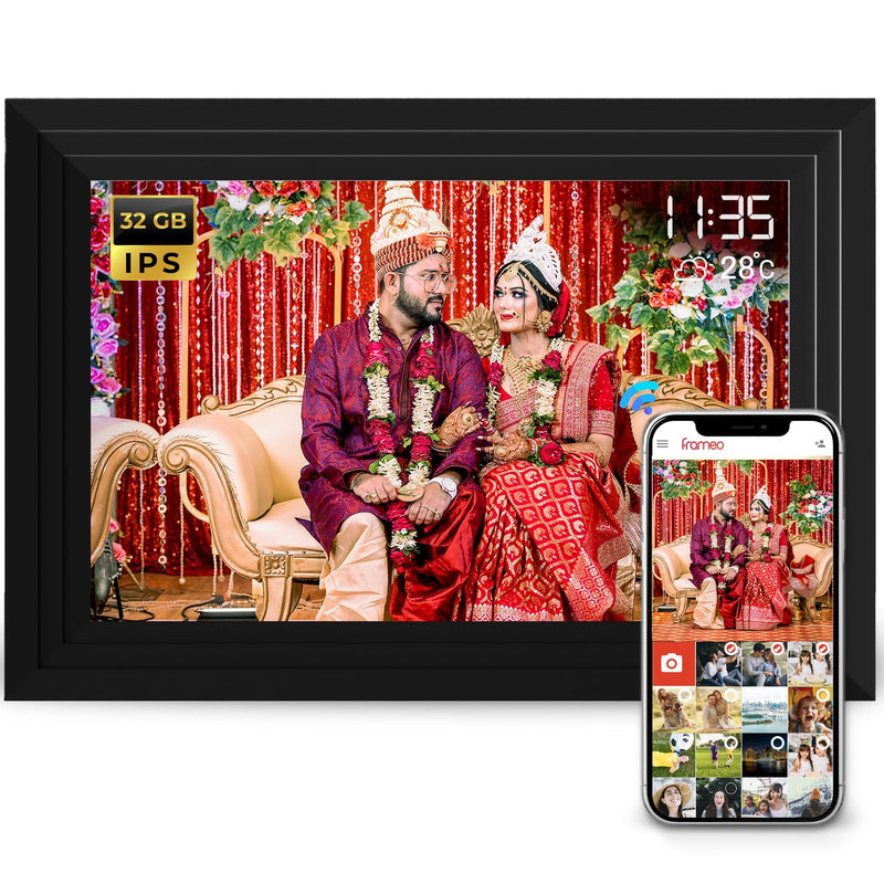 Lifelong Electronics 10.1 Inch (25.65 CM) Digital Photo Frame with Slideshow, Video & Sound – IPS HD Auto-Rotate Touch Screen, Wi-Fi & 32GB Memory - Desktop/Wall Mounted - Share Files with Frameo App