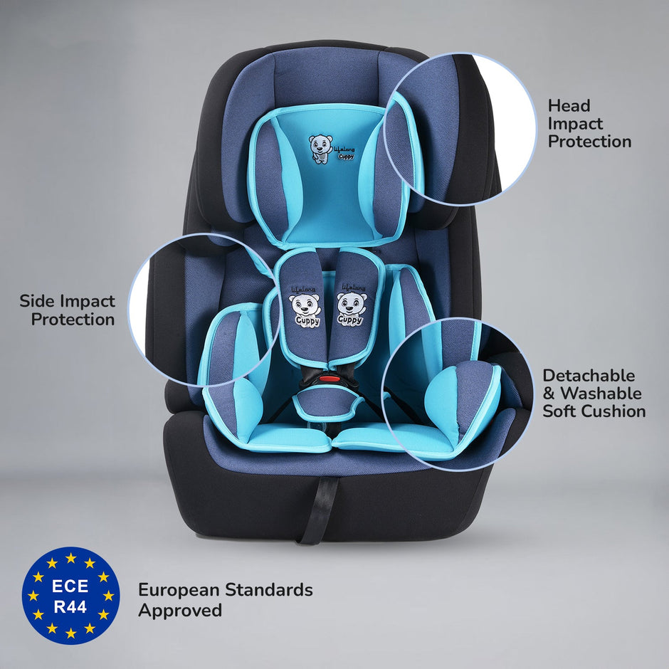Lifelong Cuppy Baby Car Seat with Isofix of 0 to 12 Years Age Safety Certified Growing Car Seat for Kids (Blue grey)