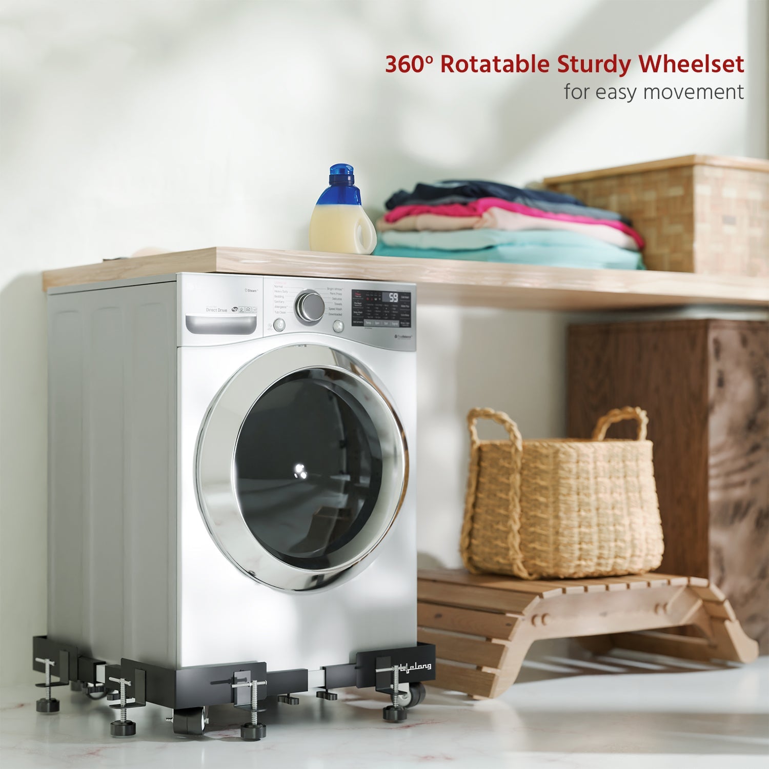 Lifelong Washing Machine Stand- Adjustable Metal Trolley With Wheels For Home