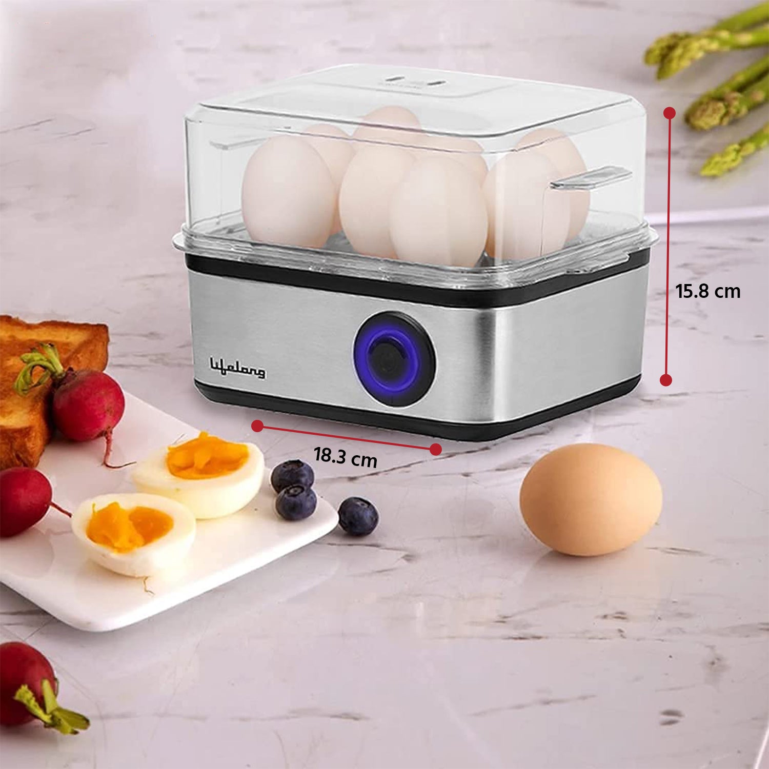 Lifelong Electric Egg Boiler | 8 Eggs | 3 Modes | Auto Off | Poacher & Steamer Tray