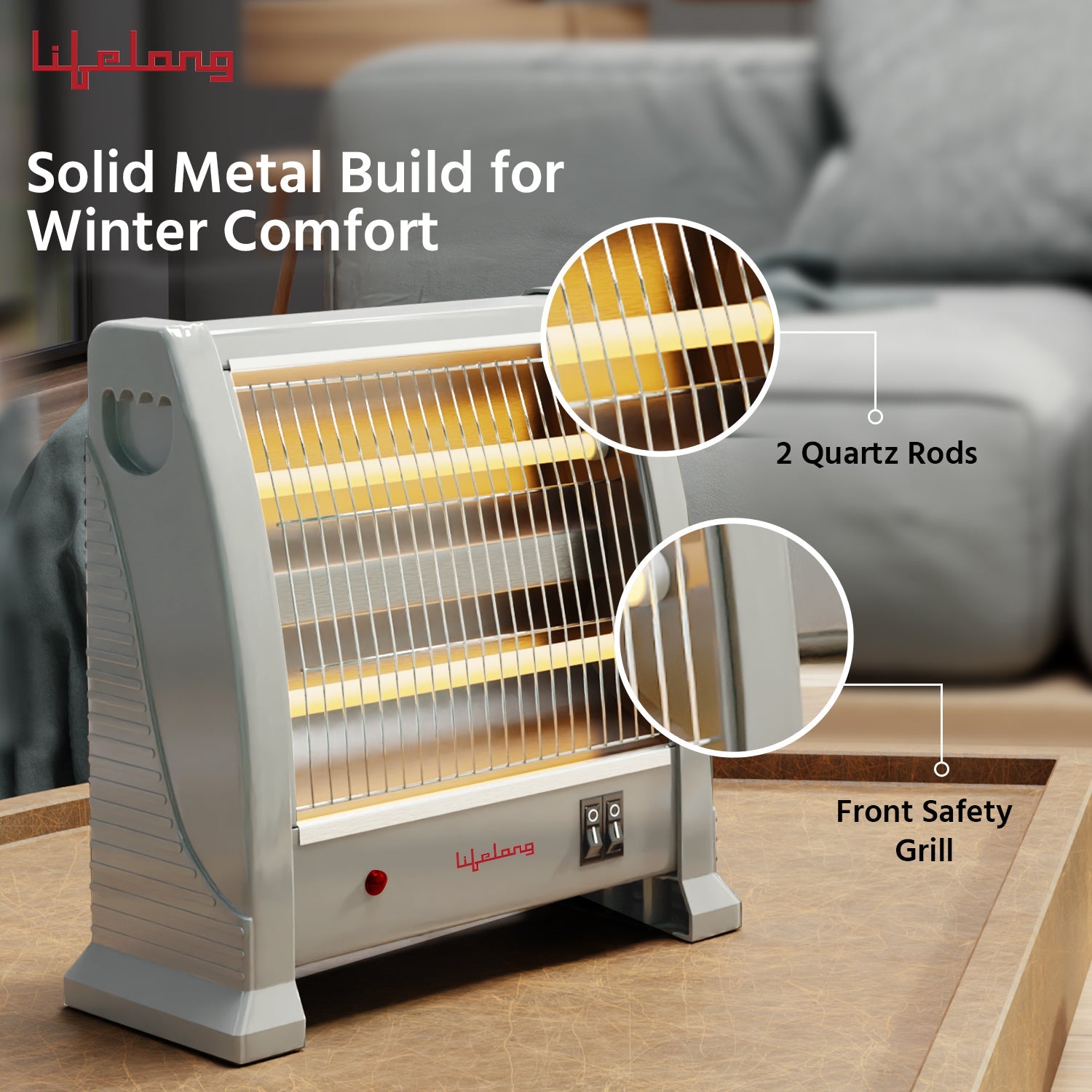 Lifelong Dyno 800 Watts Quartz Room Heater for Home with 2 Power settings