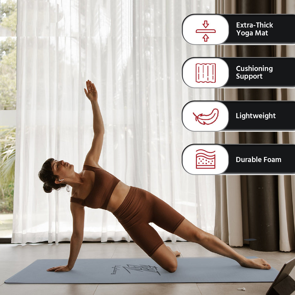 Lifelong Yoga mat for Women & Men EVA Material 4mm Grey Anti Slip for Gym Workout