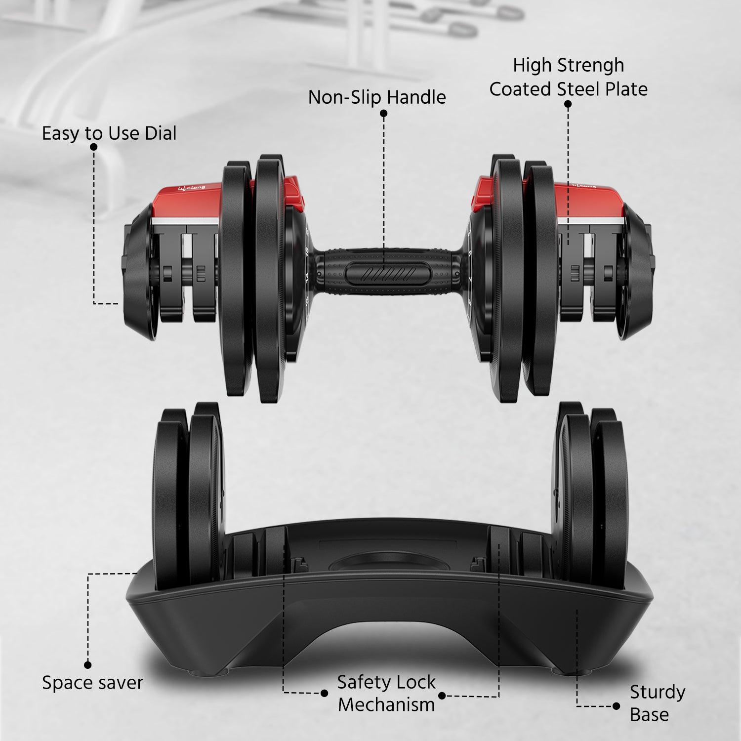 Lifelong Adjustable Dumbbell (1.5kg-18kg) - Home Gym Equipment