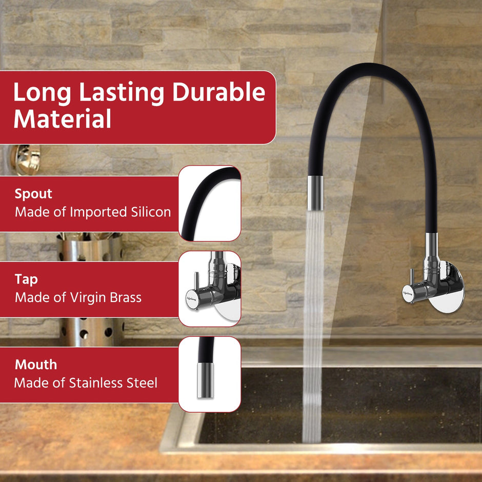 Lifelong LLKASS01, Sink Cock With flexible spout kitchen (Wall mount installation Type), Black, Polished