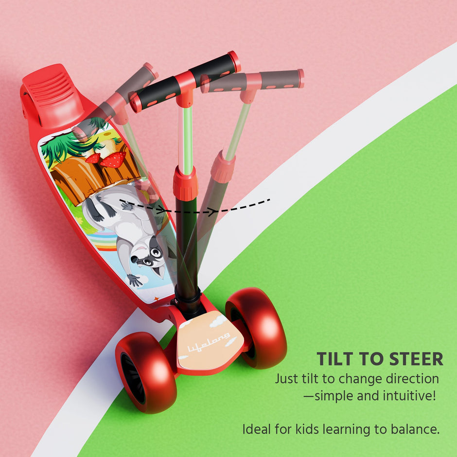 Lifelong Kids Kick Scooter Foldable with Adjustable Height & PVC Wheels, Red/Black