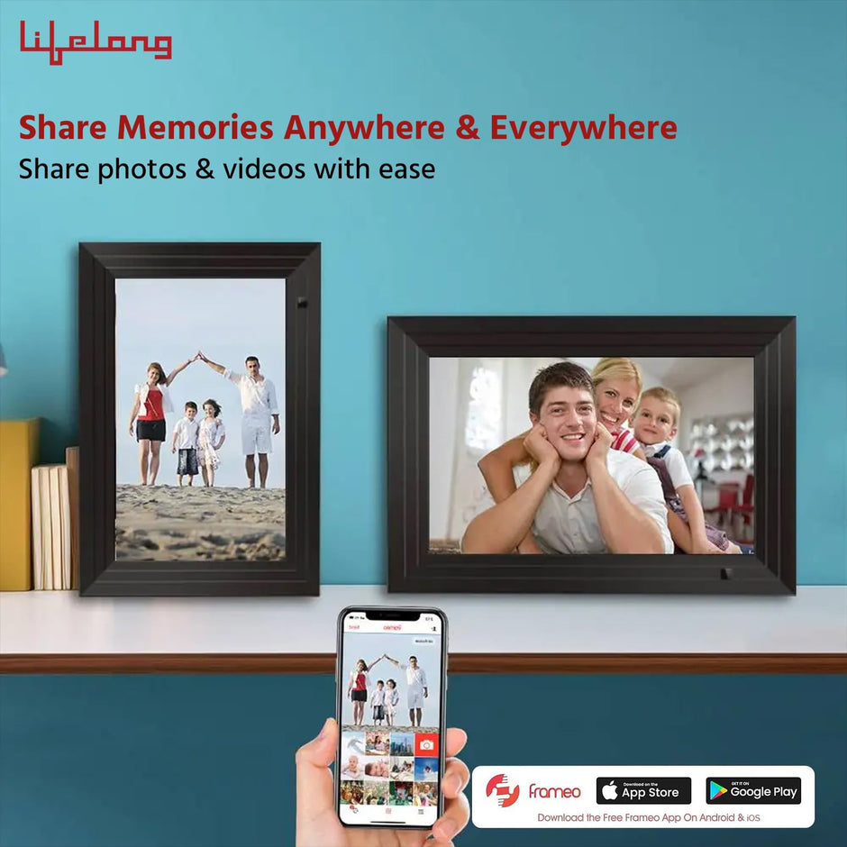 Lifelong Electronics 10.1 Inch (25.65 CM) Digital Photo Frame with Slideshow, Video & Sound – IPS HD Auto-Rotate Touch Screen, Wi-Fi & 32GB Memory - Desktop/Wall Mounted - Share Files with Frameo App