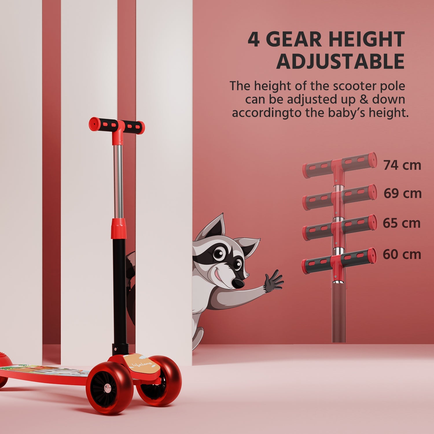 Lifelong Kids Kick Scooter Foldable with Adjustable Height & PVC Wheels, Red/Black