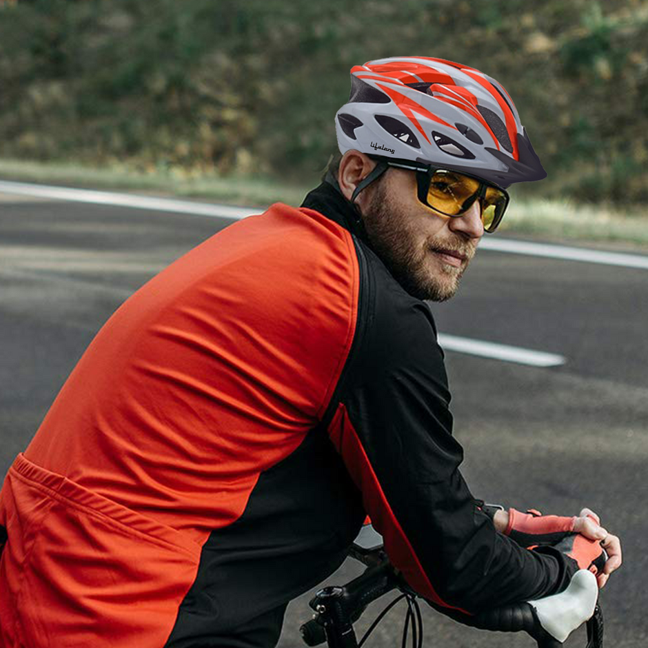 LLFAH03 Adjustable Cycling Helmet with Detachable Visor(Orange/White)