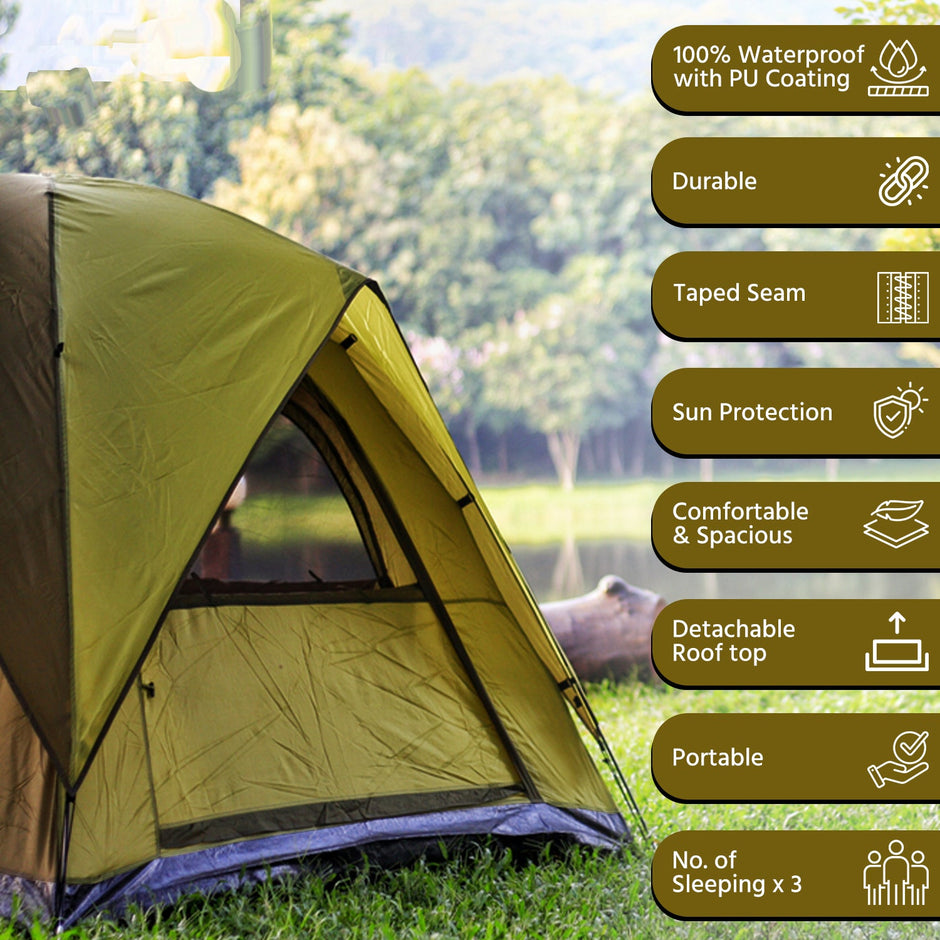 Lifelong Basics 3-4 Person Polyester Dome Water proof Tent for Camping and Hiking|Back Window|Top ventilation