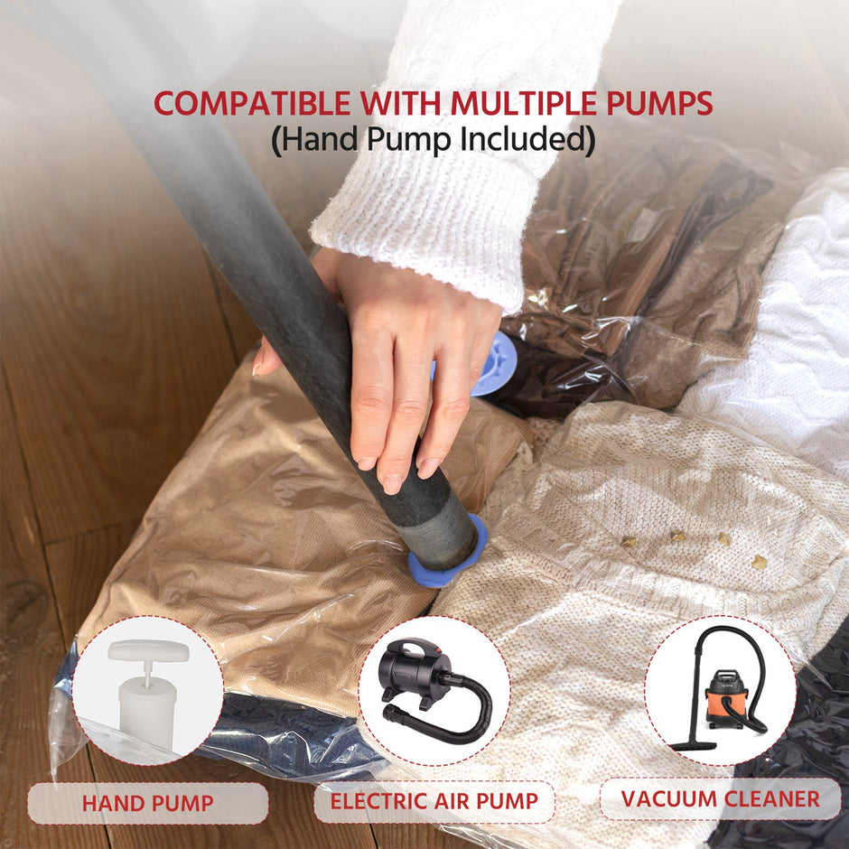 Lifelong Pack of 5 Vacuum Storage Bags with Pump - Reusable Space Saver for Clothes