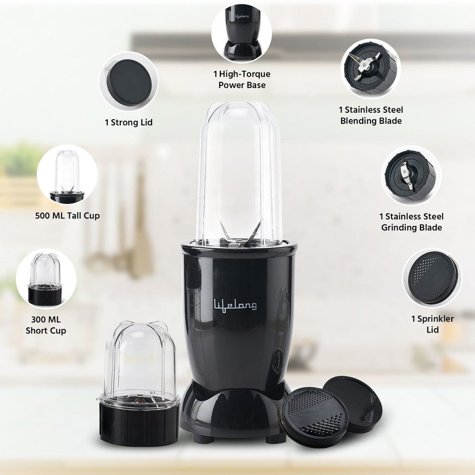 Lifelong Regalia Nutri Mixer/Grinder/Blender, Stainless Steel Blades, 2 Unbreakable Jars, 450 W