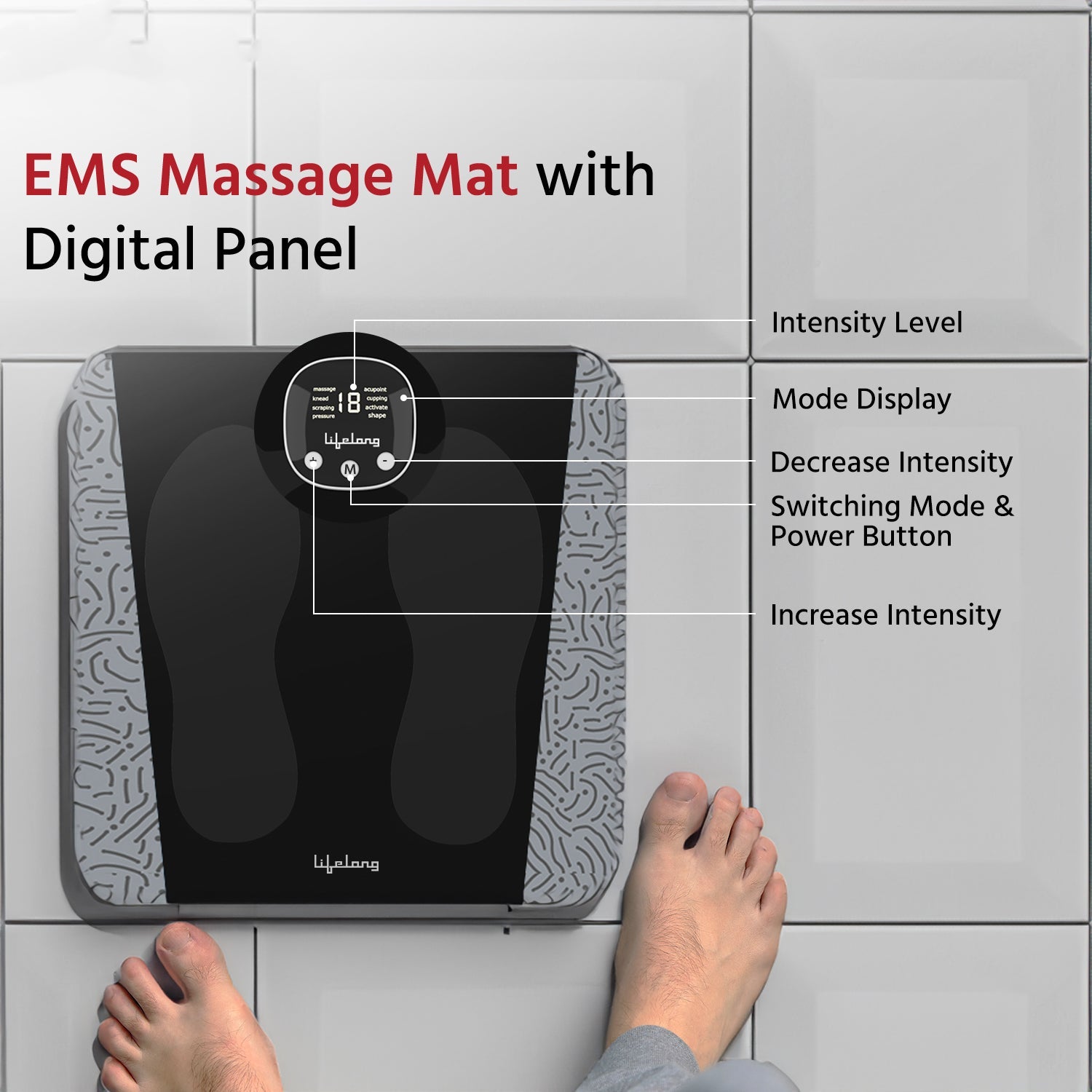 Lifelong EMS Foot Massager - 8 Modes, 19 Levels, Wireless & Rechargeable
