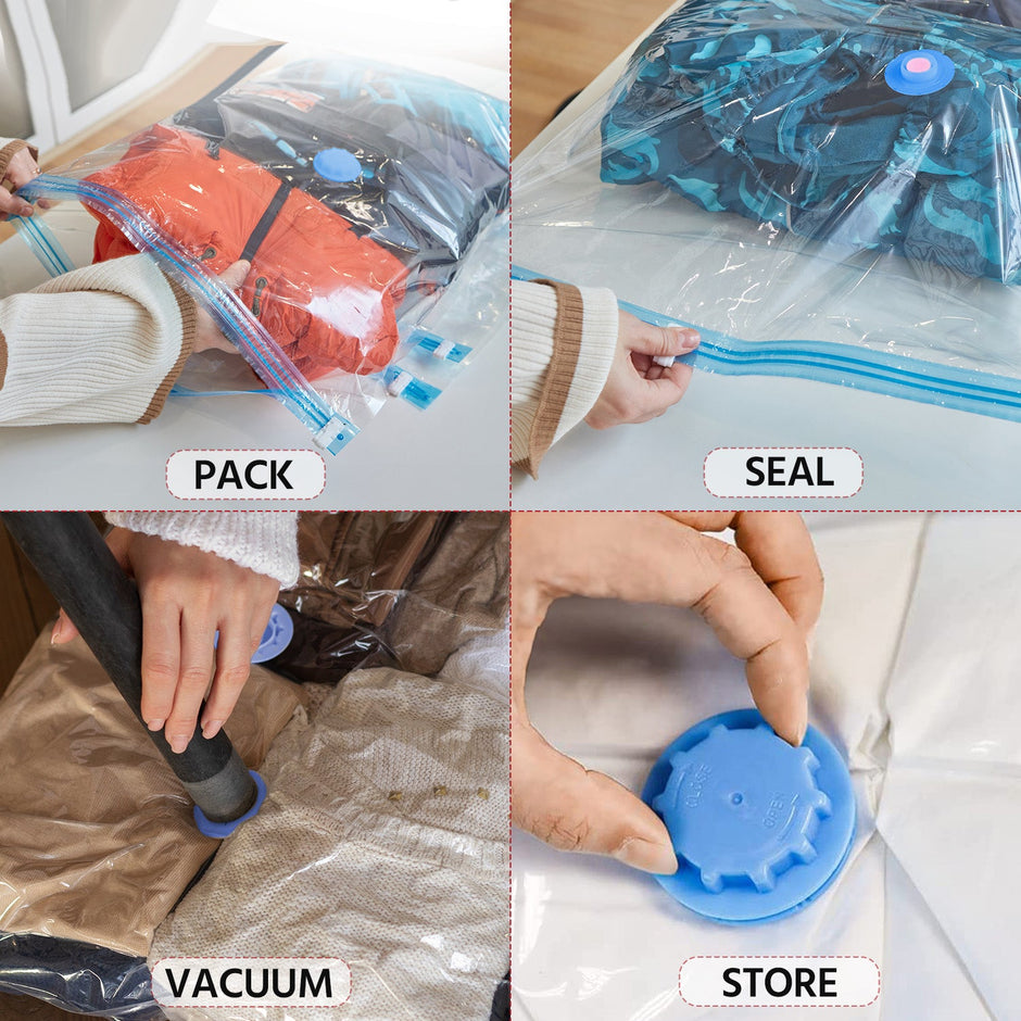 Lifelong Pack of 5 Vacuum Storage Bags with Pump - Reusable Space Saver for Clothes