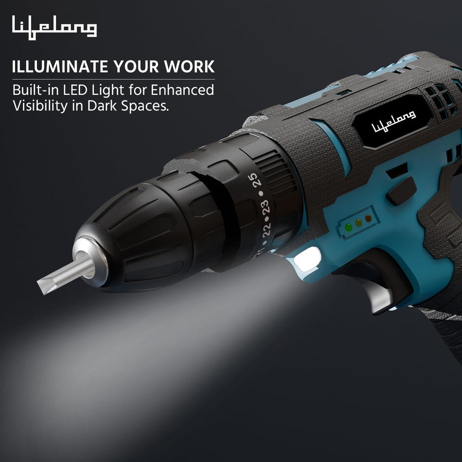 Lifelong Cordless Drill Machine for Home & DIY Use | Drill Driver | 12V Battery | 1450 RPM | | 25 accessories | Free Screw Set | Cordless Screwdriver | Drill Machine for home |Multiple torque setting