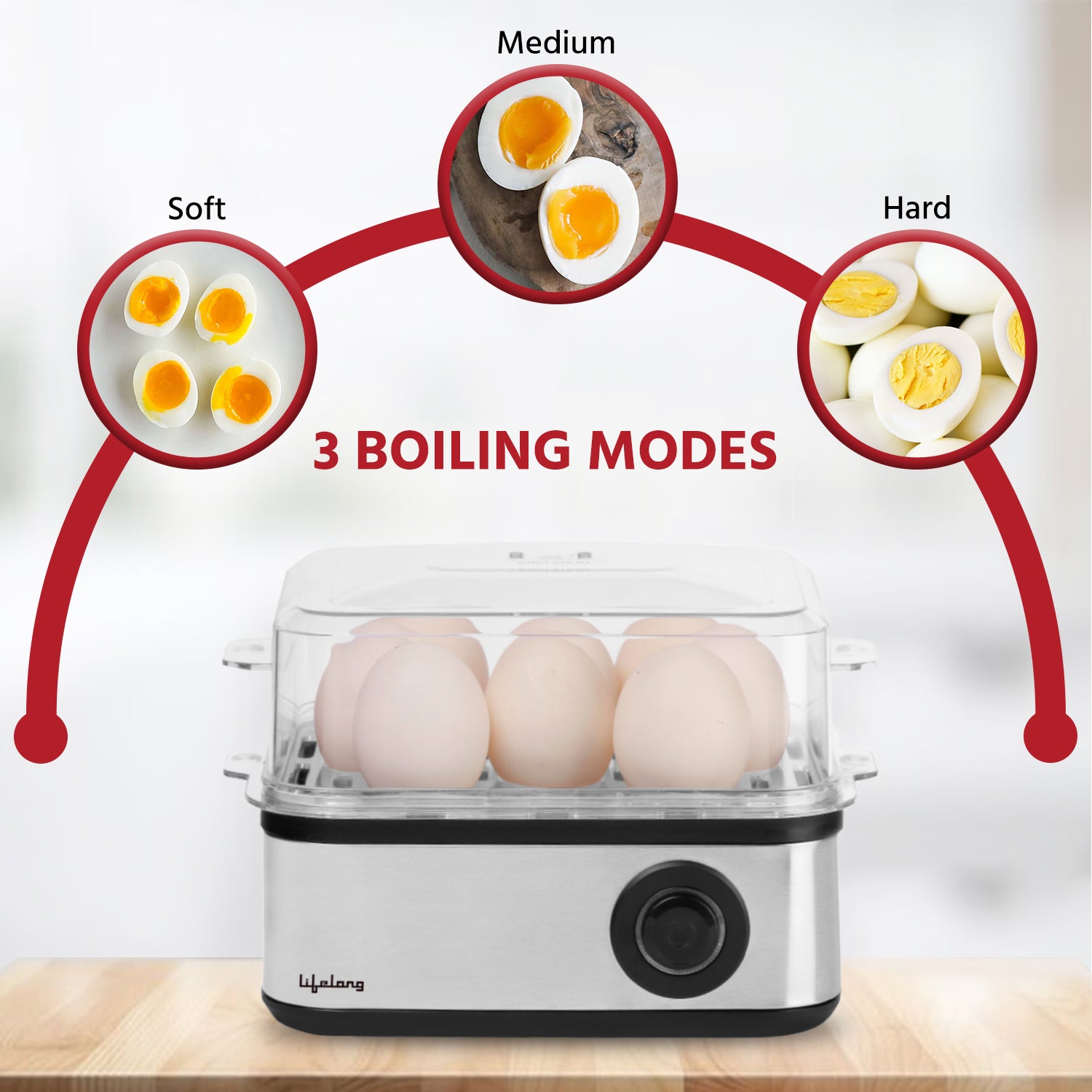 Lifelong Electric Egg Boiler | 8 Eggs | 3 Modes | Auto Off | Poacher & Steamer Tray