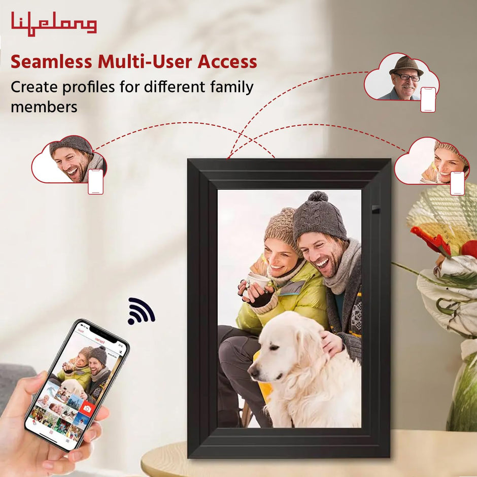 Lifelong Electronics 10.1 Inch (25.65 CM) Digital Photo Frame with Slideshow, Video & Sound – IPS HD Auto-Rotate Touch Screen, Wi-Fi & 32GB Memory - Desktop/Wall Mounted - Share Files with Frameo App