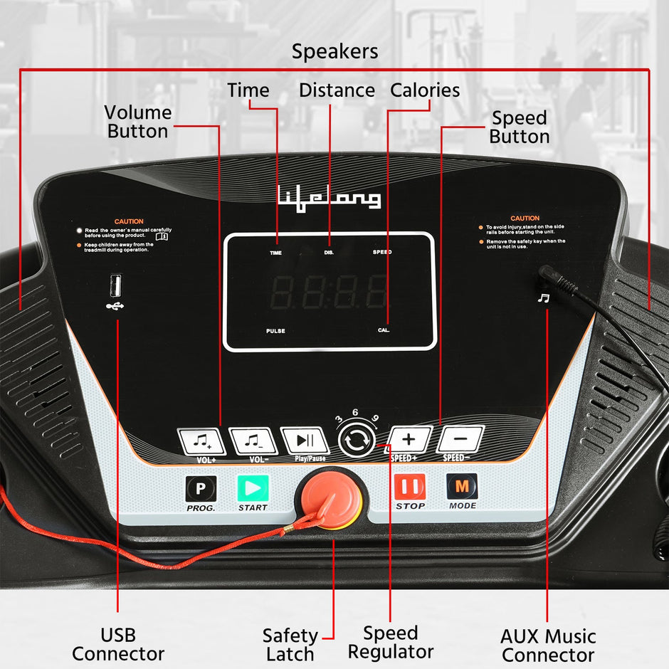 Lifelong LLTM09 2.5HP Motorized Treadmill with 12 Workouts, Bluetooth Speaker