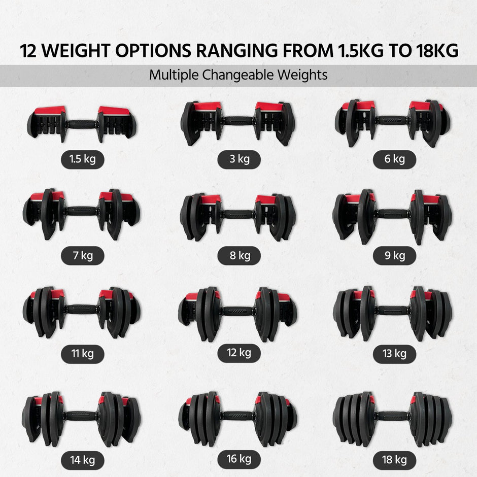 Lifelong Adjustable Dumbbell (1.5kg-18kg) - Home Gym Equipment