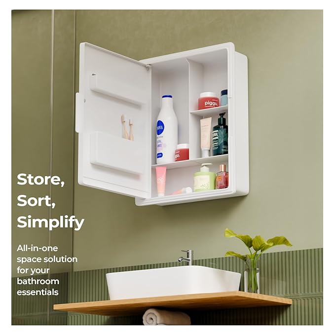 Lifelong Wall-Mounted Bathroom Cabinet with Mirror Door & 3-Tier Shelves