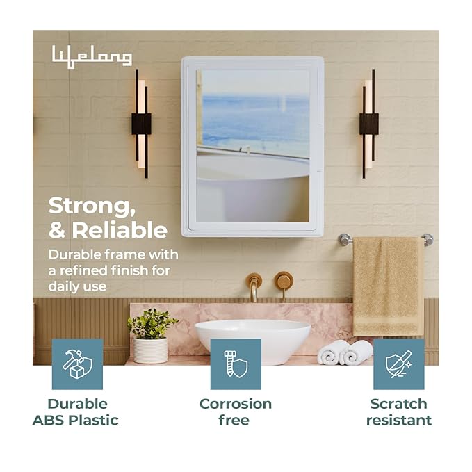 Lifelong Wall-Mounted Bathroom Cabinet with Mirror Door & 3-Tier Shelves