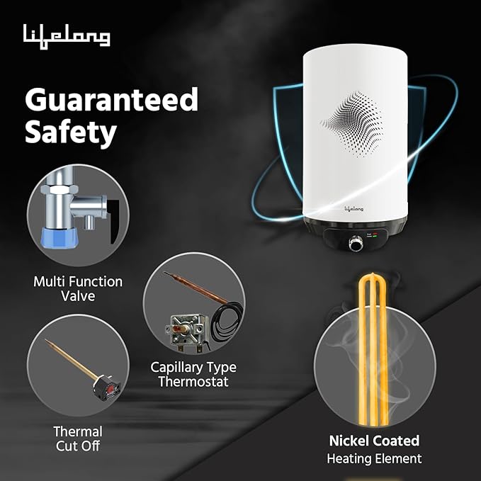Lifelong 15L Water Heater (LLSWH115) – 5 Star BEE Rated, 2000W Glass-Lined Electric Geyser for Bathroom, Wall Mount Storage