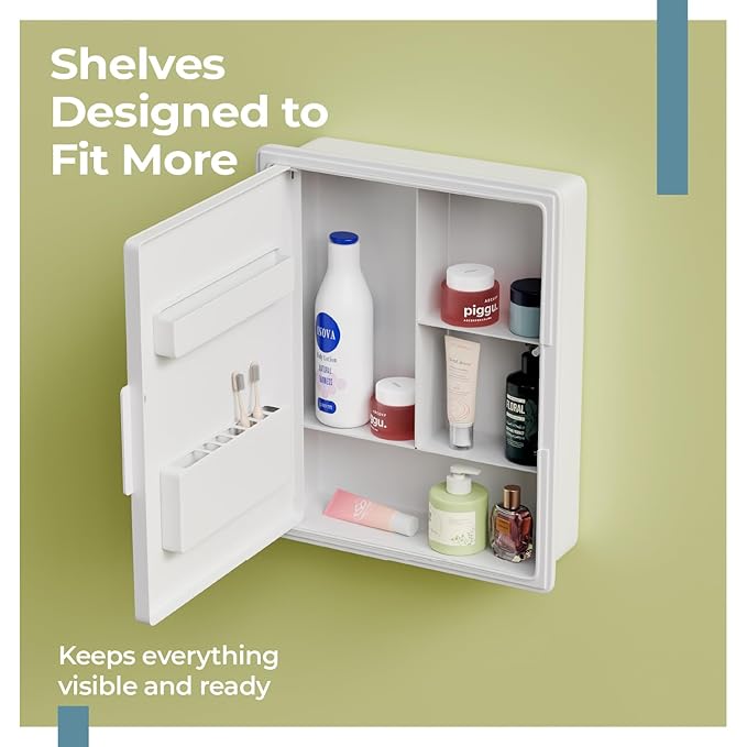 Lifelong Wall-Mounted Bathroom Cabinet with Mirror Door & 3-Tier Shelves