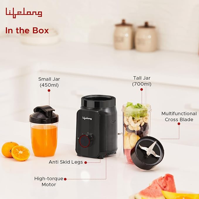 Lifelong Nutri Blender 500W – Mixer Grinder & Smoothie Maker with 2 Jars