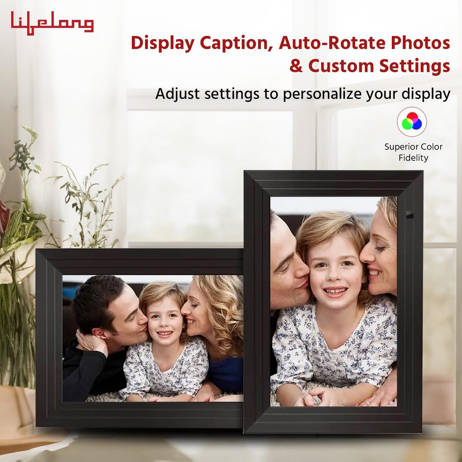 Lifelong Electronics 10.1 Inch (25.65 CM) Digital Photo Frame with Slideshow, Video & Sound – IPS HD Auto-Rotate Touch Screen, Wi-Fi & 32GB Memory - Desktop/Wall Mounted - Share Files with Frameo App
