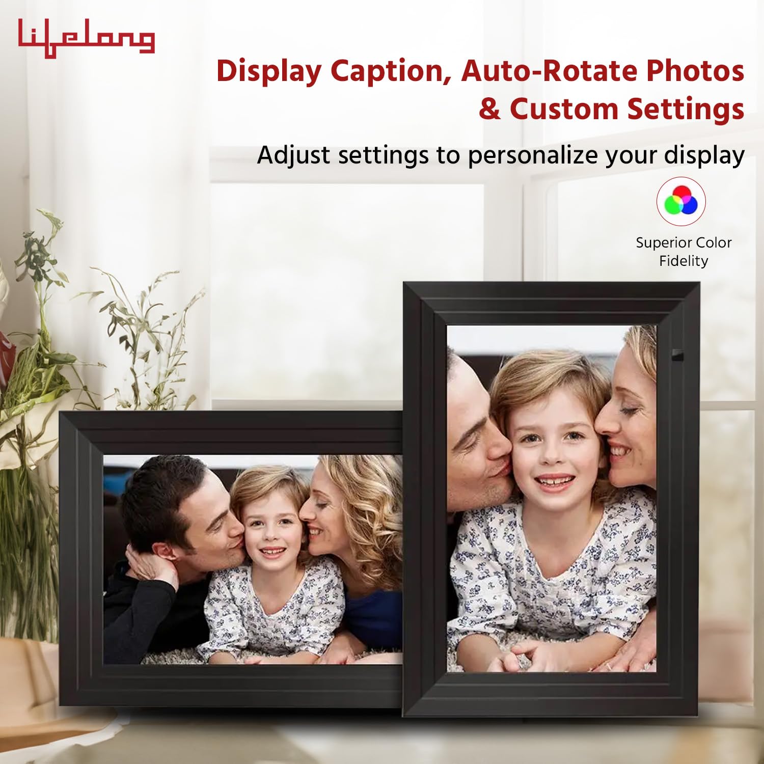 Lifelong Electronics 10.1 Inch (25.65 CM) Digital Photo Frame with Slideshow, Video & Sound – IPS HD Auto-Rotate Touch Screen, Wi-Fi & 32GB Memory - Desktop/Wall Mounted - Share Files with Frameo App