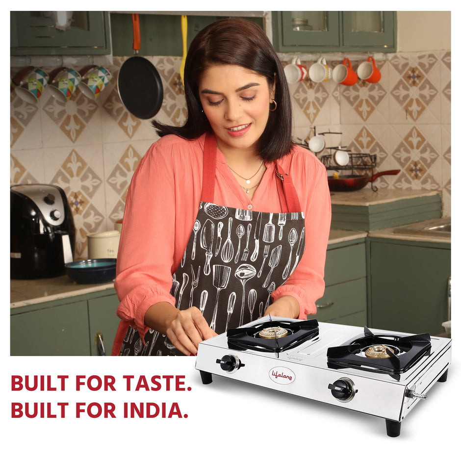 Lifelong Stainless Steel Gas Stove with 2 Burner, ISI Certified, Manual Ignition