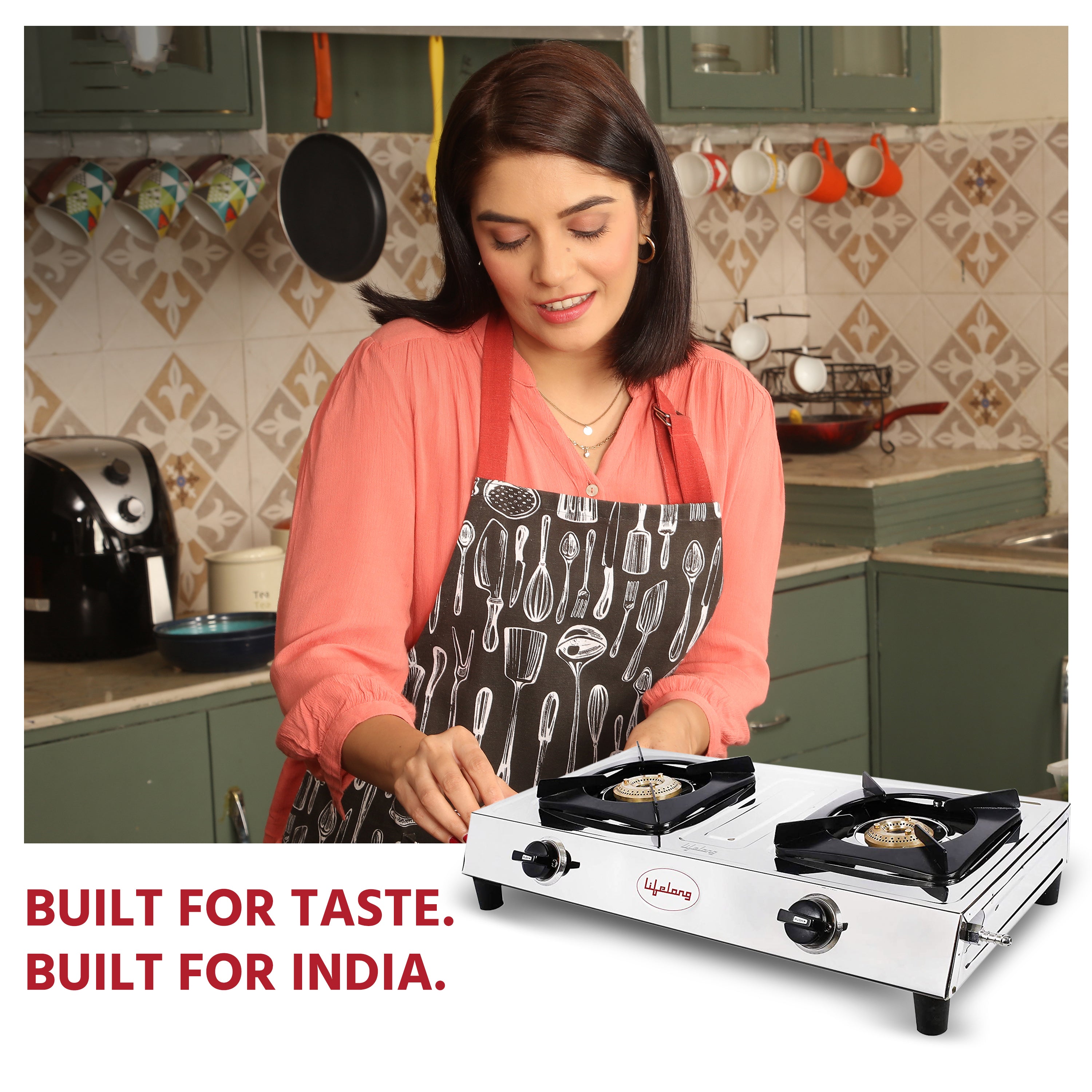 Lifelong Stainless Steel Gas Stove with 2 Burner, ISI Certified, Manual Ignition