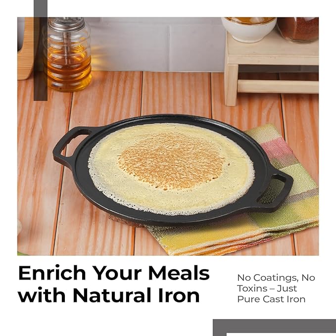 Lifelong 26cm Cast Iron Dosa Pan – Pre-Seasoned, Non-Toxic, Induction Friendly