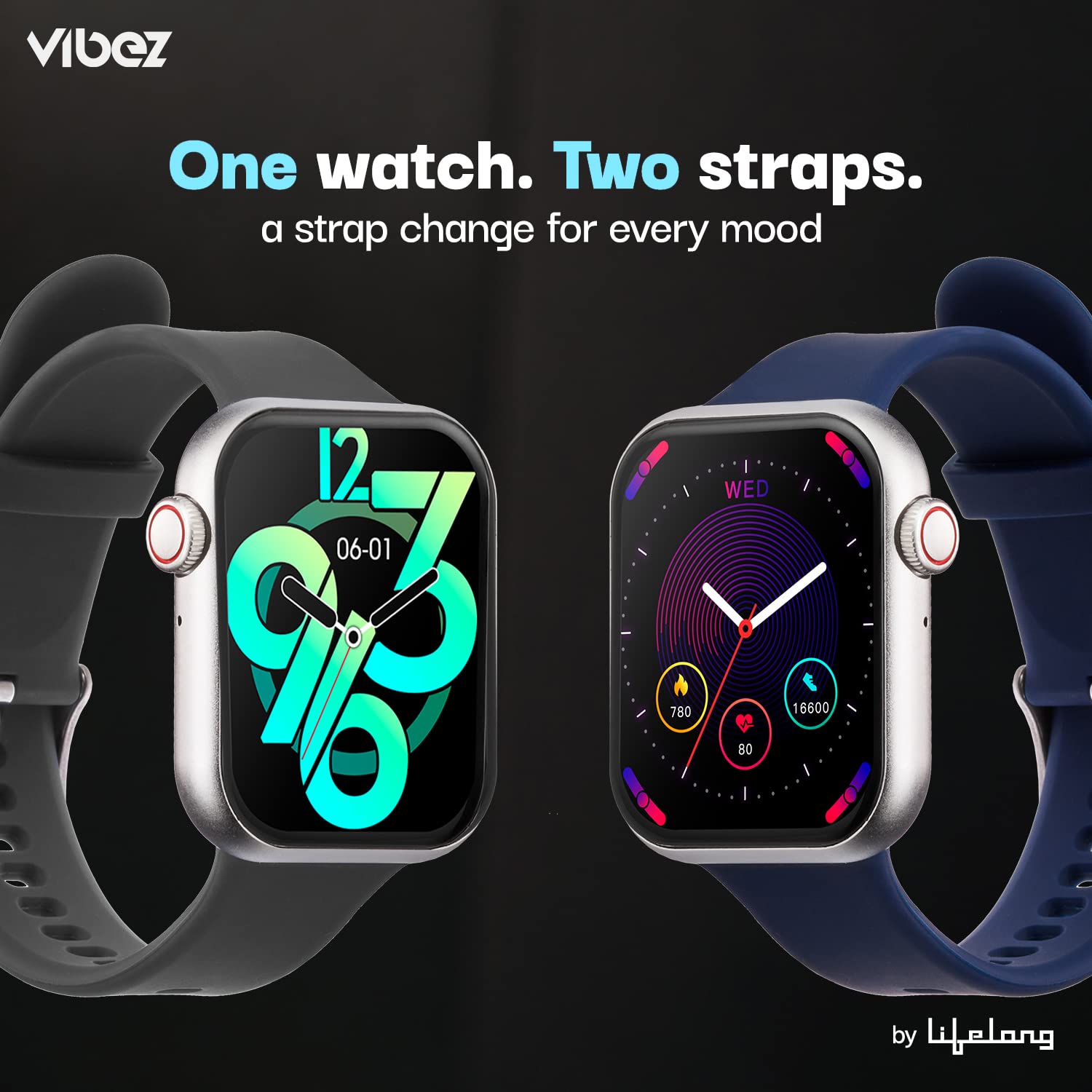 Vibez by Lifelong Hype Smartwatch VBSWW612 with Bluetooth Calling (Silver) with multiple Straps