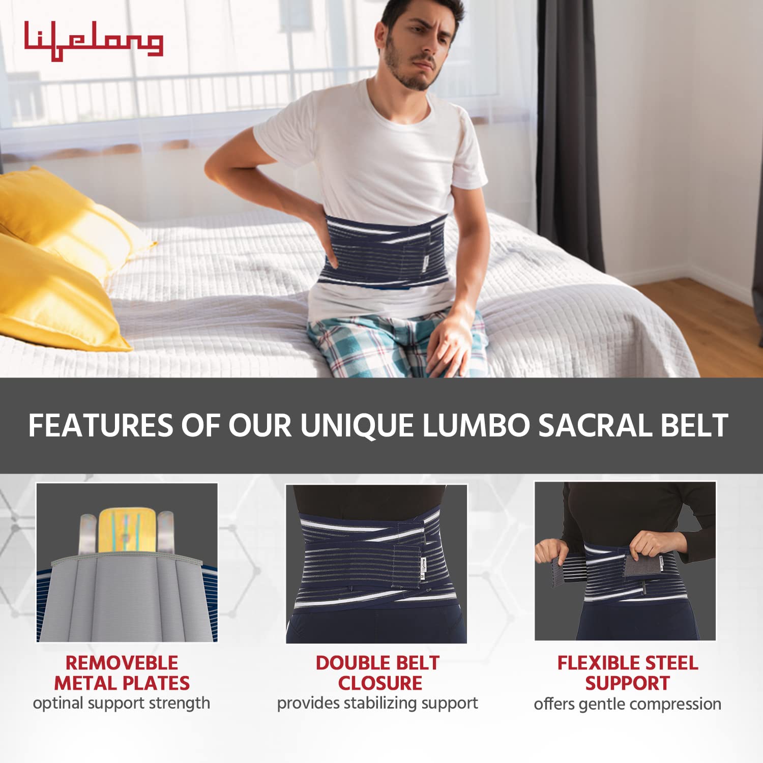 Orthopedic Lumbo Sacral Support Belt – Back Pain Relief & Waist Support (Medium, Blue)