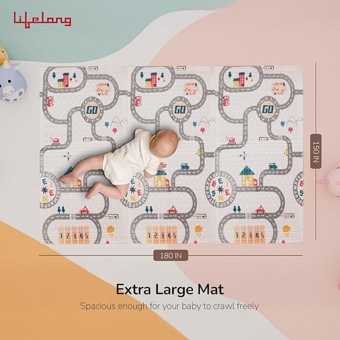 Lifelong Cuppy XL Baby Play Mat | Extra Thick, Waterproof, Foldable | Soft, Safe & Travel Friendly