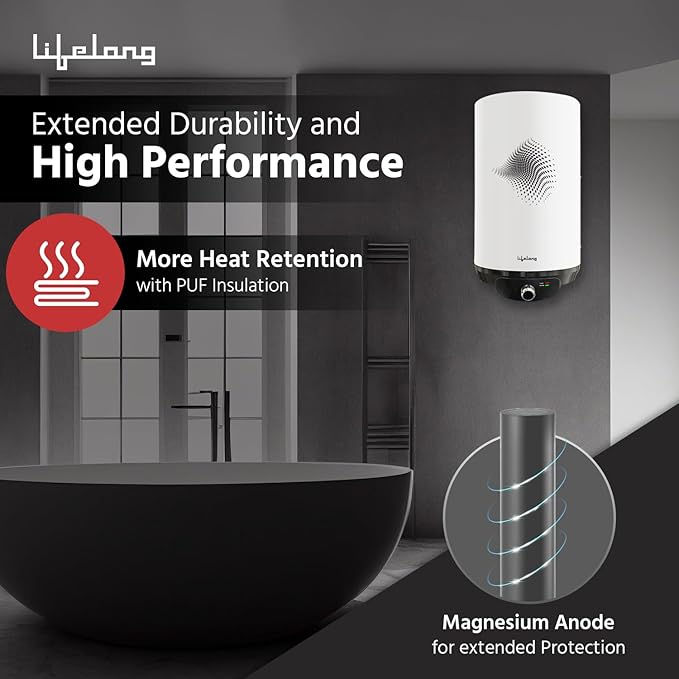 Lifelong 15L Water Heater (LLSWH115) – 5 Star BEE Rated, 2000W Glass-Lined Electric Geyser for Bathroom, Wall Mount Storage