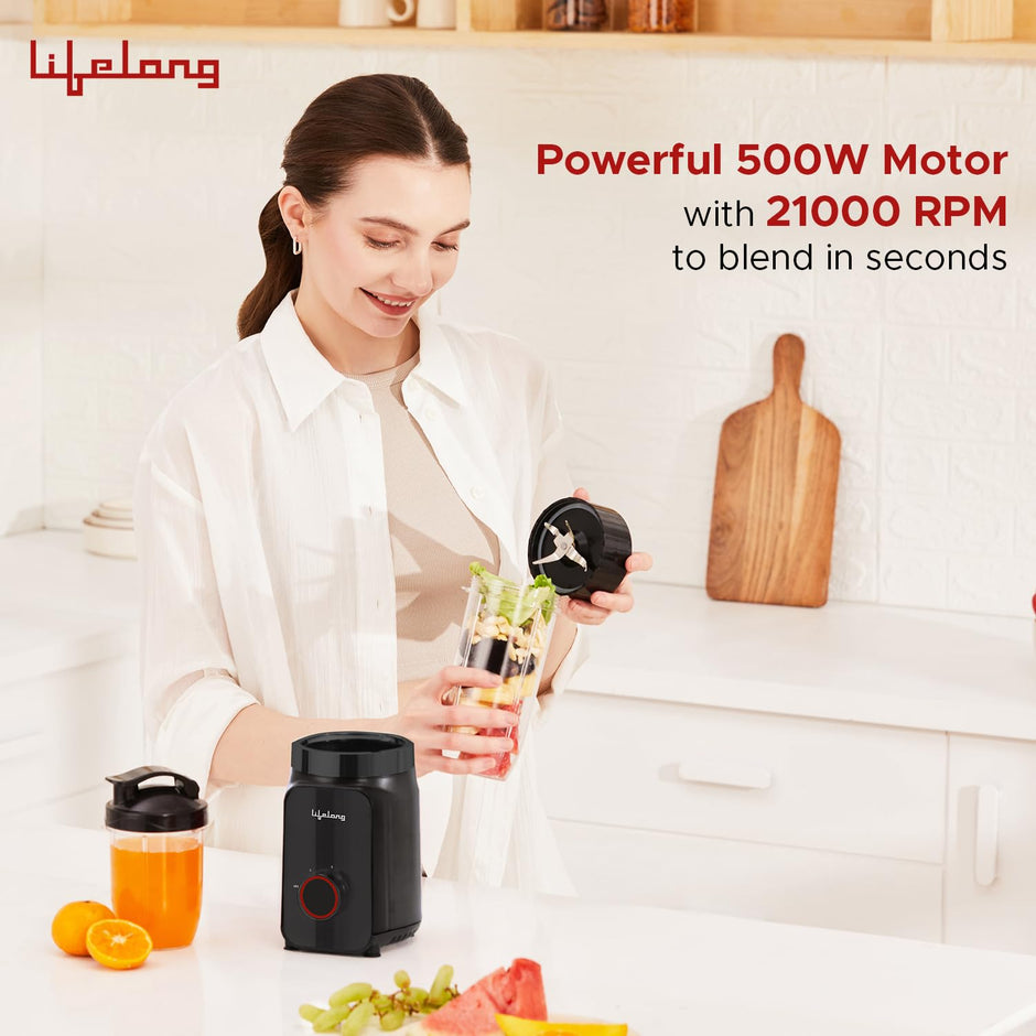 Lifelong Nutri Blender 500W – Mixer Grinder & Smoothie Maker with 2 Jars