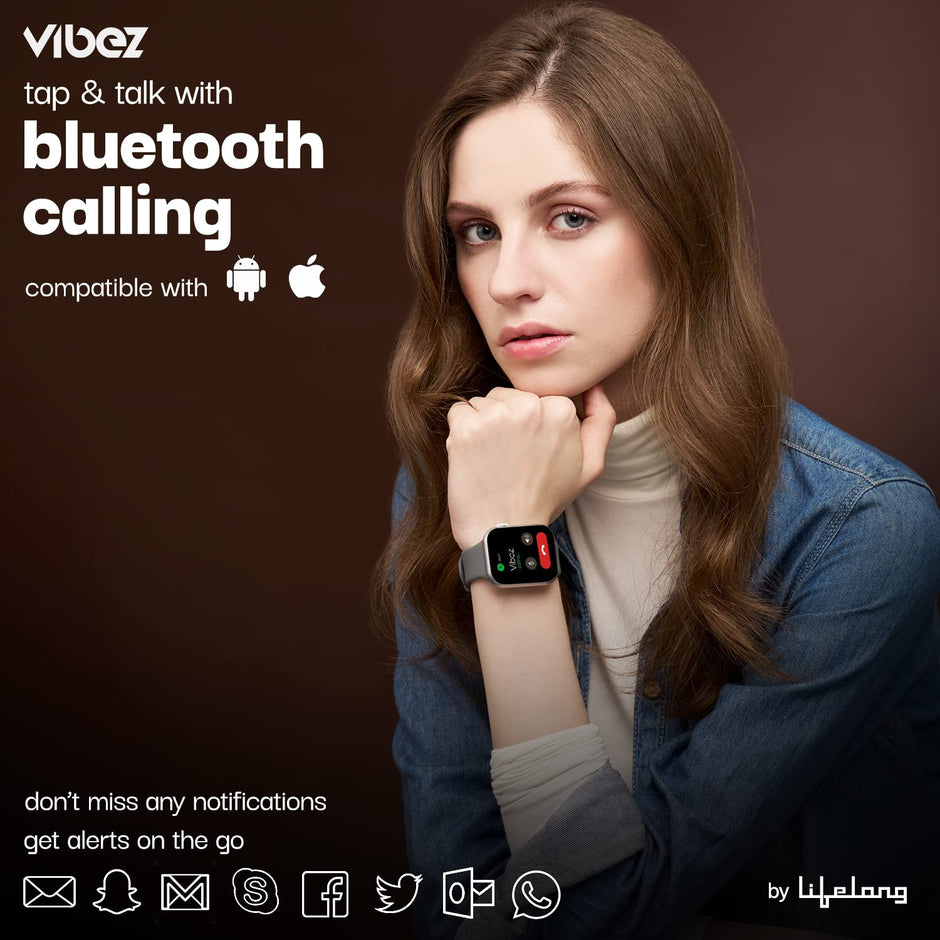 Vibez by Lifelong Hype Smartwatch VBSWW612 with Bluetooth Calling (Silver) with multiple Straps