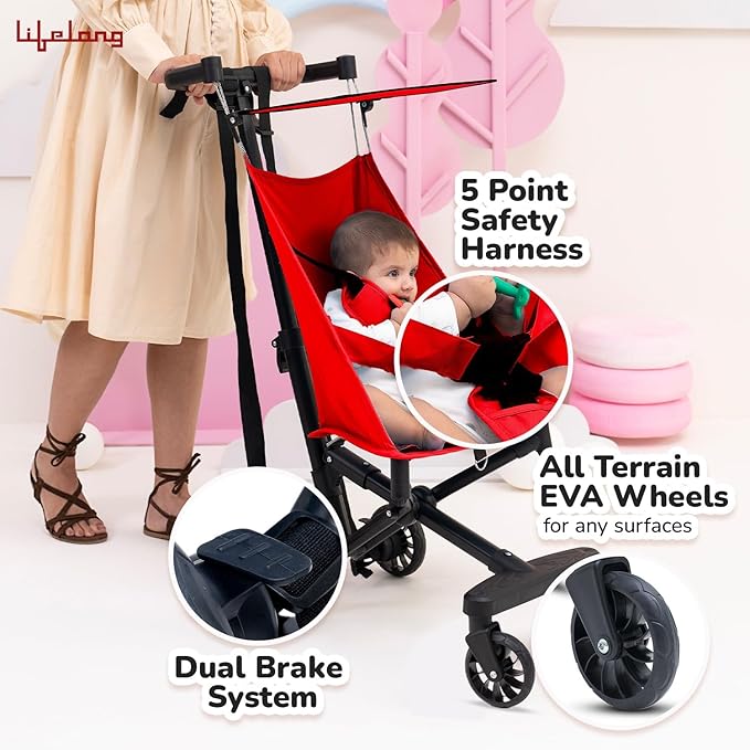 Lifelong Cuppy Baby Stroller | Lightweight Foldable Travel Pram for Kids | 5-Point Safety Harness, Adjustable Canopy & Storage Basket (20kg Capacity)