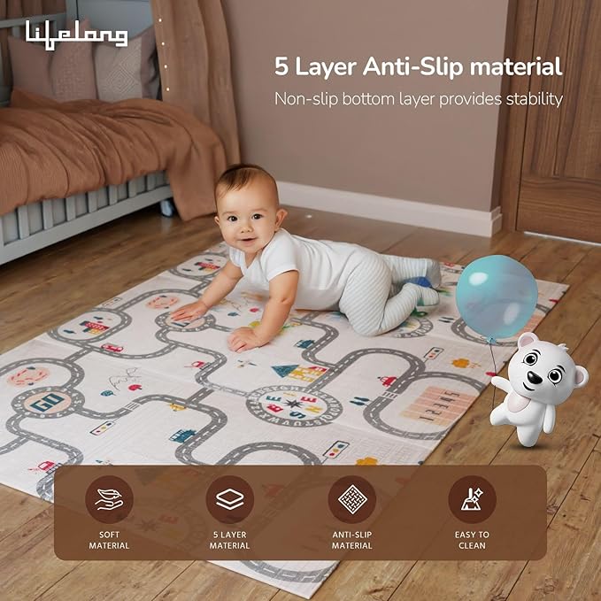 Lifelong Cuppy XL Baby Play Mat | Extra Thick, Waterproof, Foldable | Soft, Safe & Travel Friendly