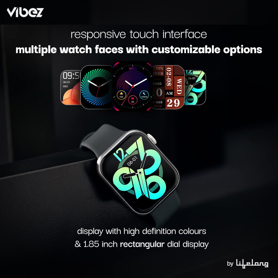 Vibez by Lifelong Hype Smartwatch VBSWW612 with Bluetooth Calling (Silver) with multiple Straps
