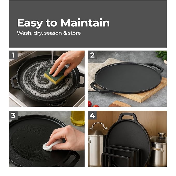 Lifelong 26cm Cast Iron Dosa Pan – Pre-Seasoned, Non-Toxic, Induction Friendly