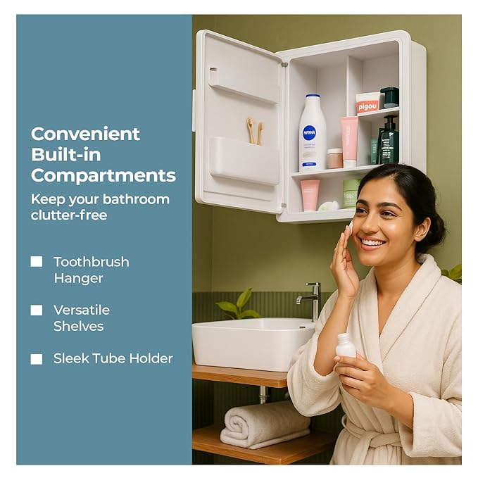 Lifelong Wall-Mounted Bathroom Cabinet with Mirror Door & 3-Tier Shelves