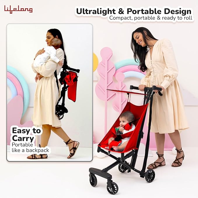 Lifelong Cuppy Baby Stroller | Lightweight Foldable Travel Pram for Kids | 5-Point Safety Harness, Adjustable Canopy & Storage Basket (20kg Capacity)