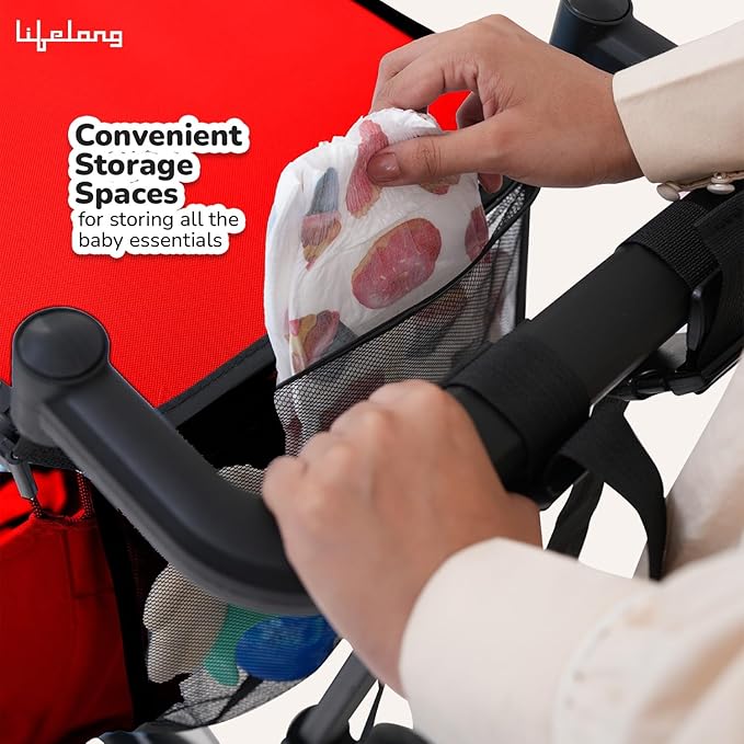 Lifelong Cuppy Baby Stroller | Lightweight Foldable Travel Pram for Kids | 5-Point Safety Harness, Adjustable Canopy & Storage Basket (20kg Capacity)